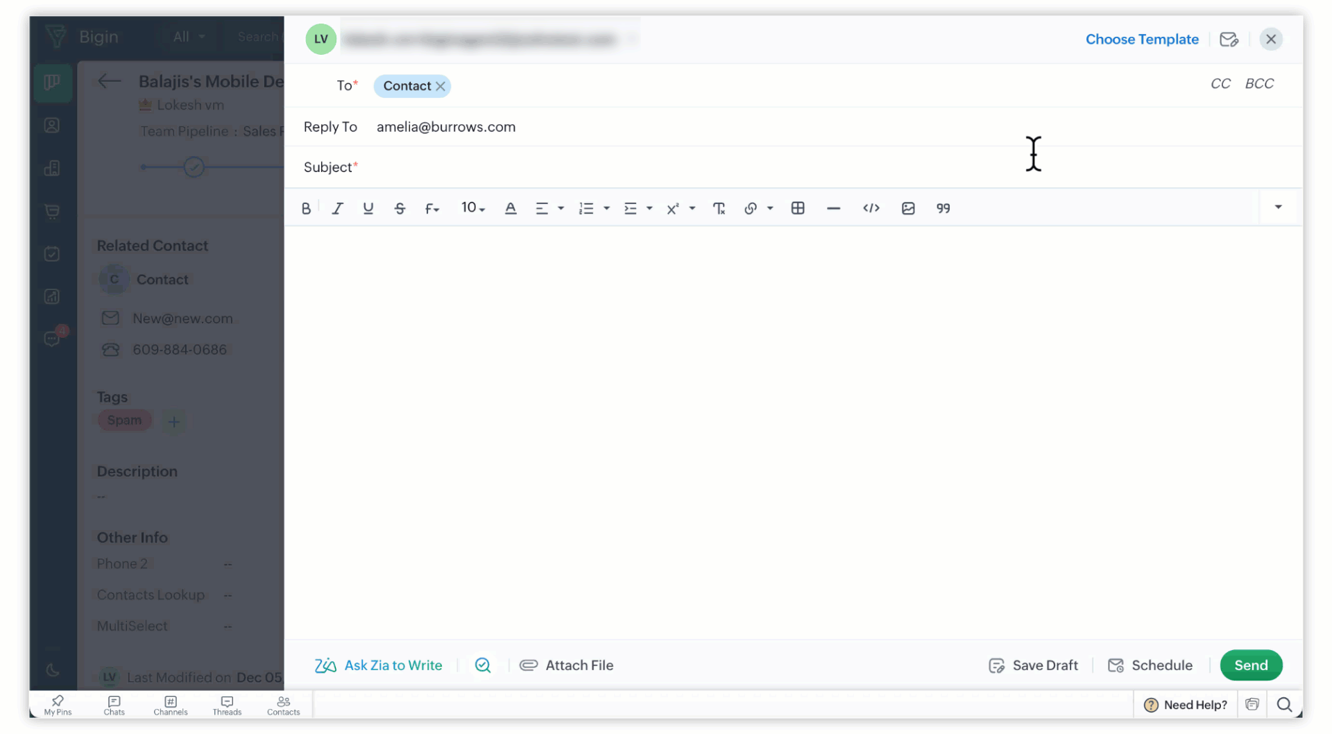 Bigin by Zoho CRM - AI Features for the Web Interface
