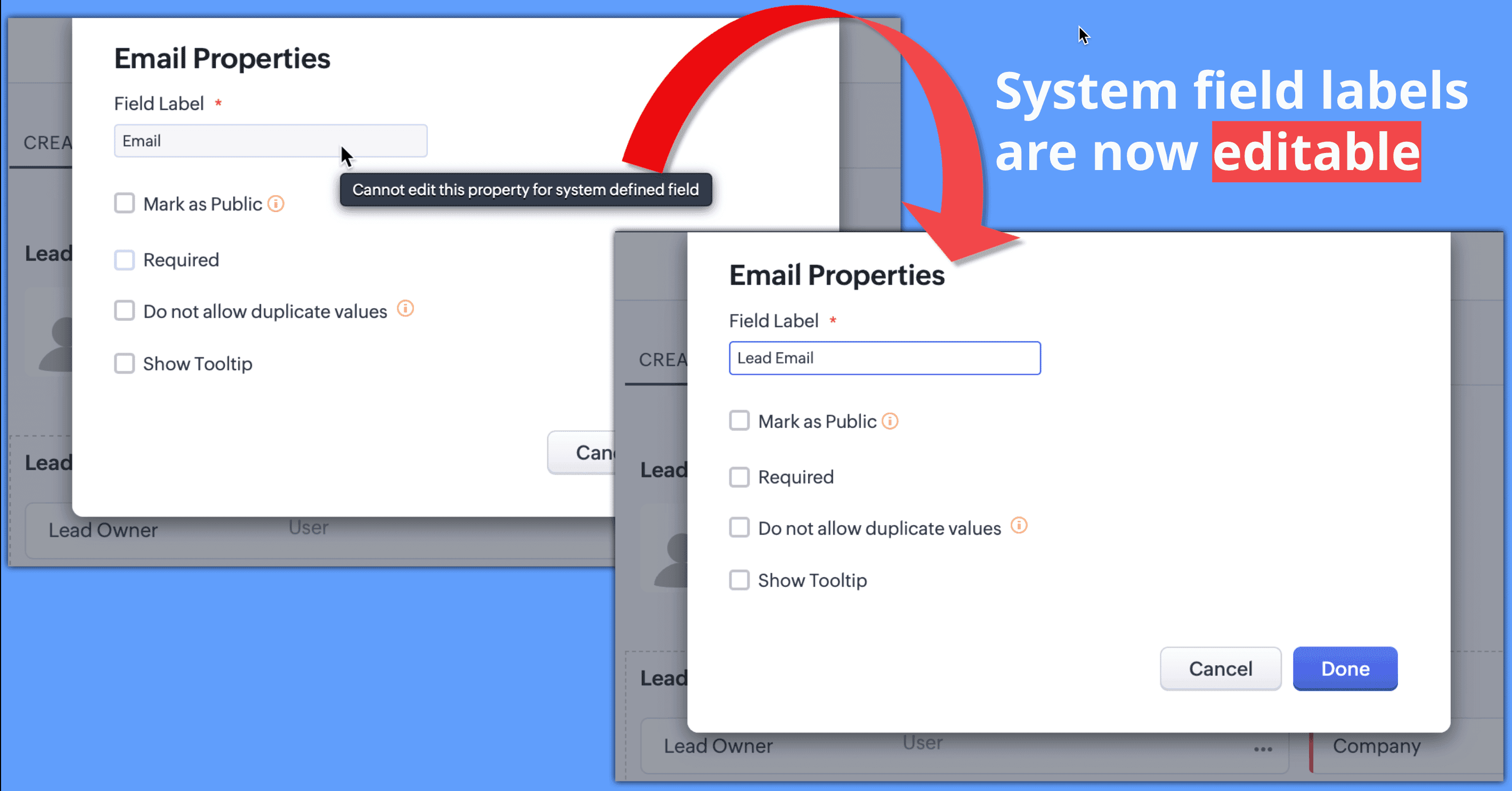 Zoho CRM - Rename System-Defined Field Labels in Module Builder