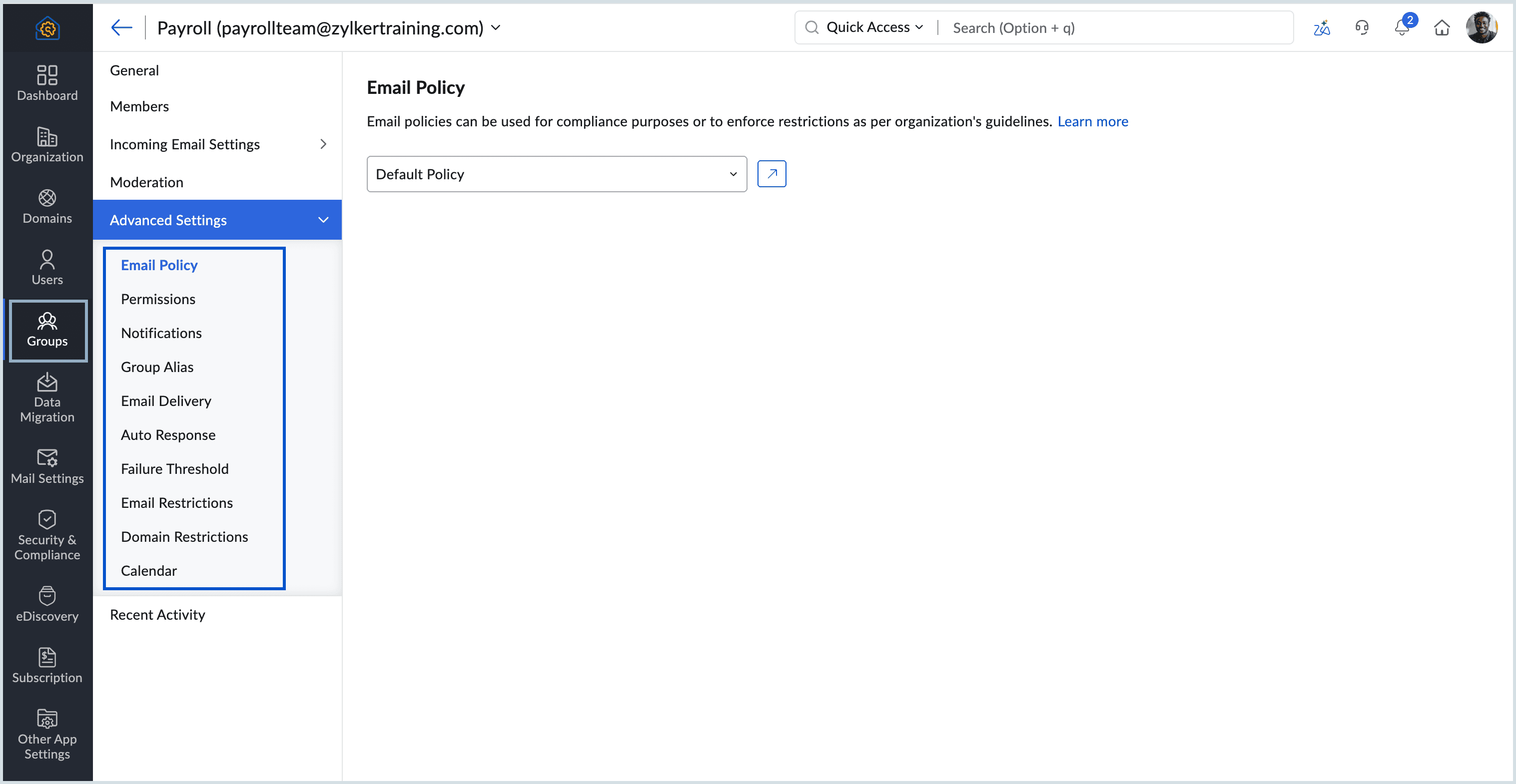 Zoho Mail - Advanced Group Settings
