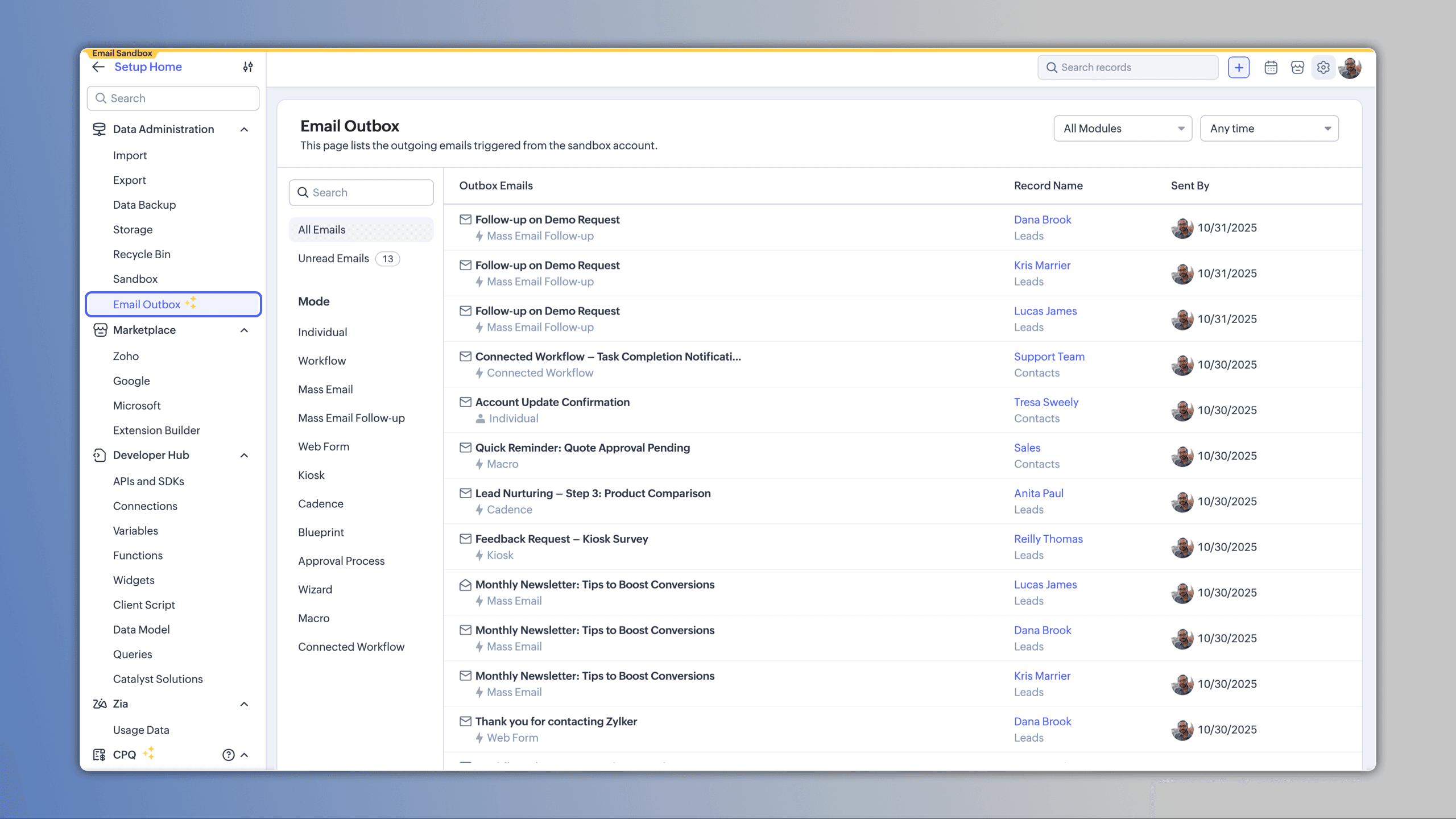 Zoho Mail - Email Outbox Now Available in Sandbox