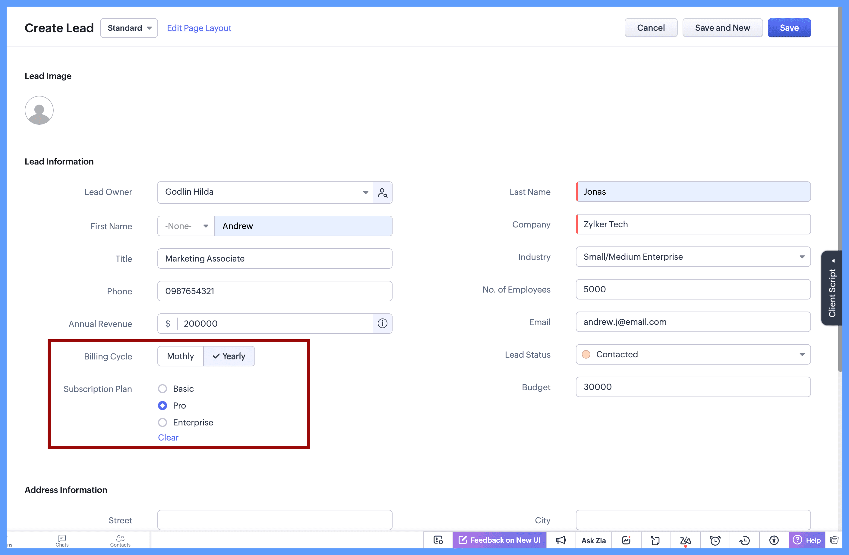 Zoho CRM - Radio Buttons and Numeric Range Sliders