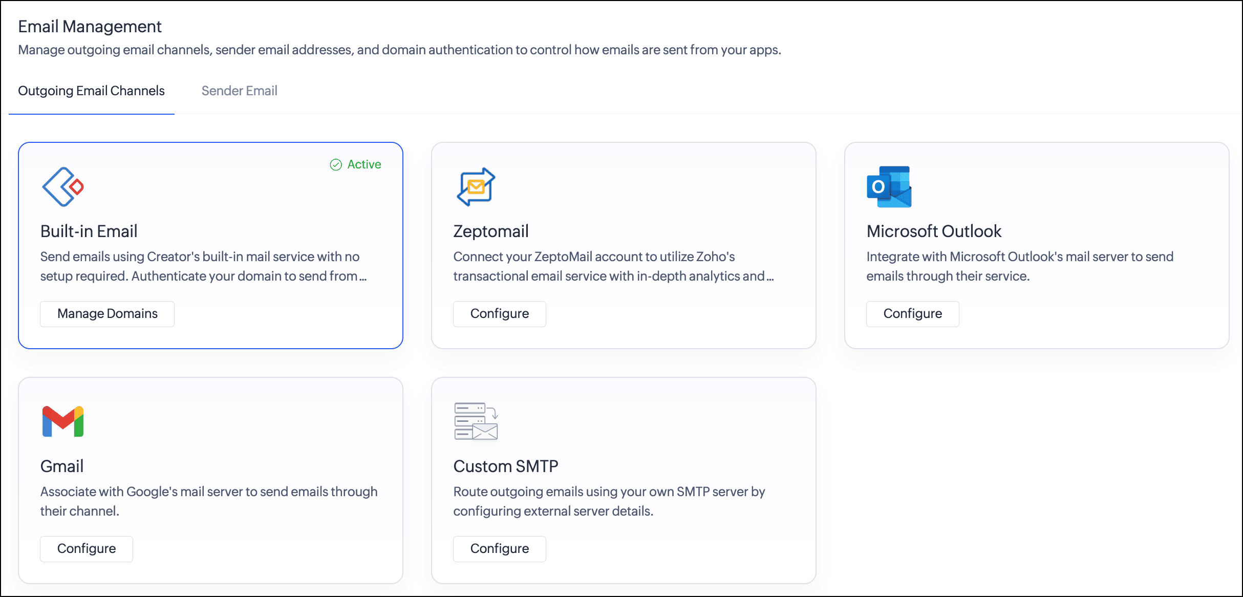 Zoho Creator - Revamped Email Management with Multiple Outgoing Channels