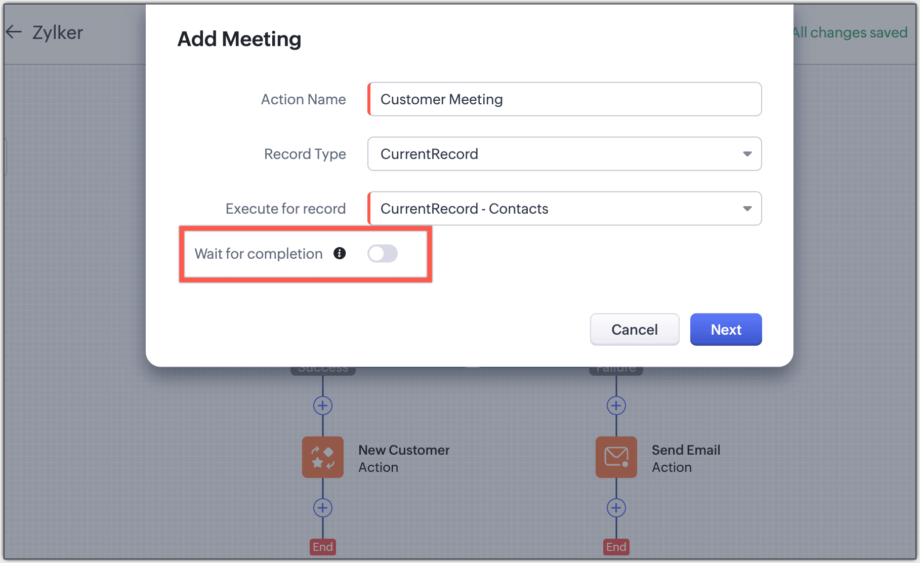 Zoho CRM - Kiosk Studio Sequential Actions for Control and Data Flow