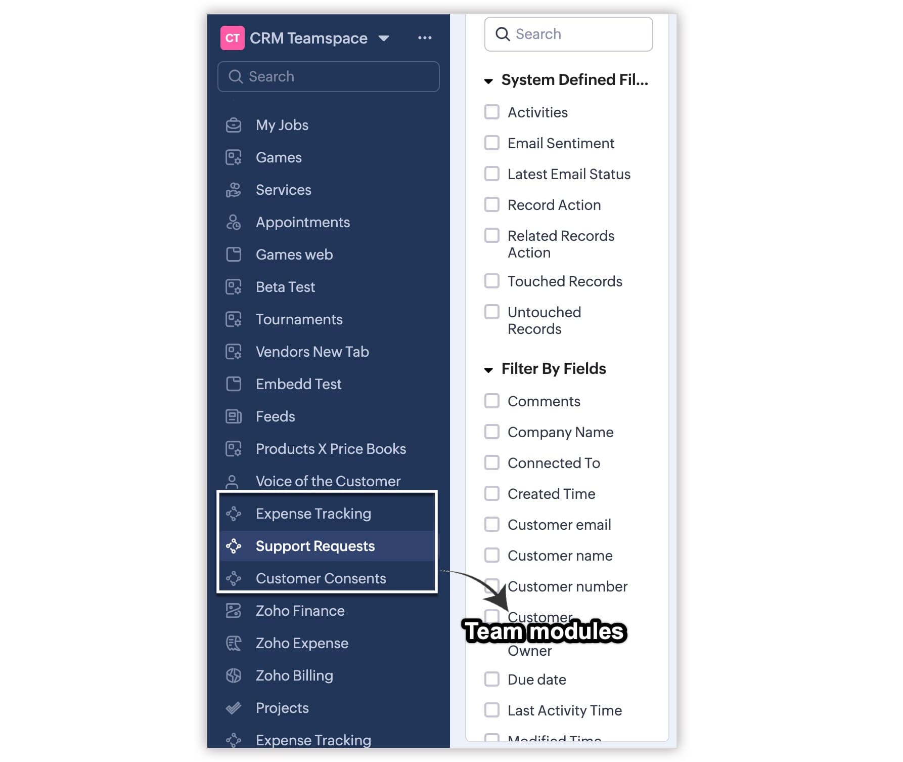 Zoho CRM - Team Module Support in Advanced Analytics