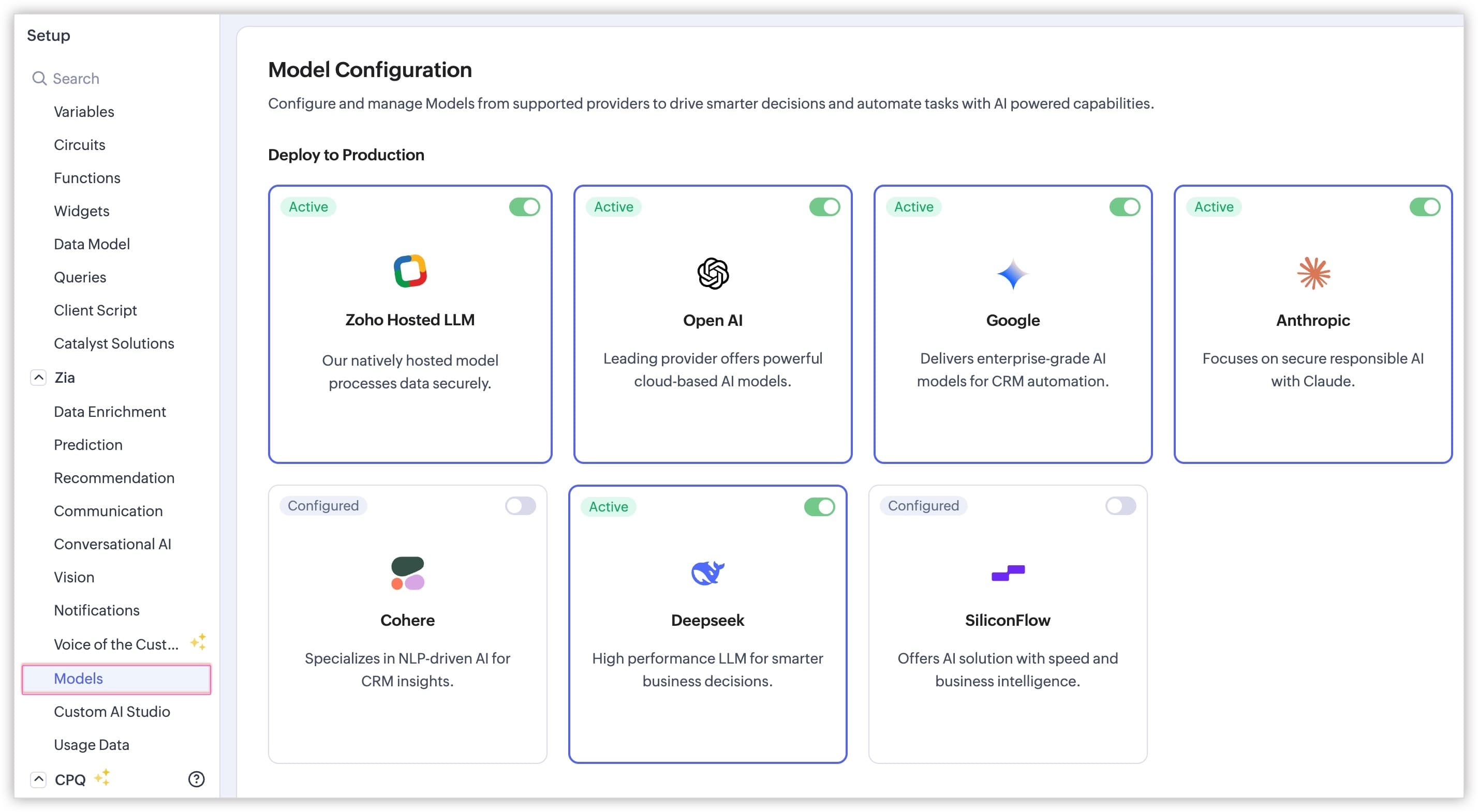 Zoho CRM - Switch Between Multiple LLMs in Zia Record Assistant