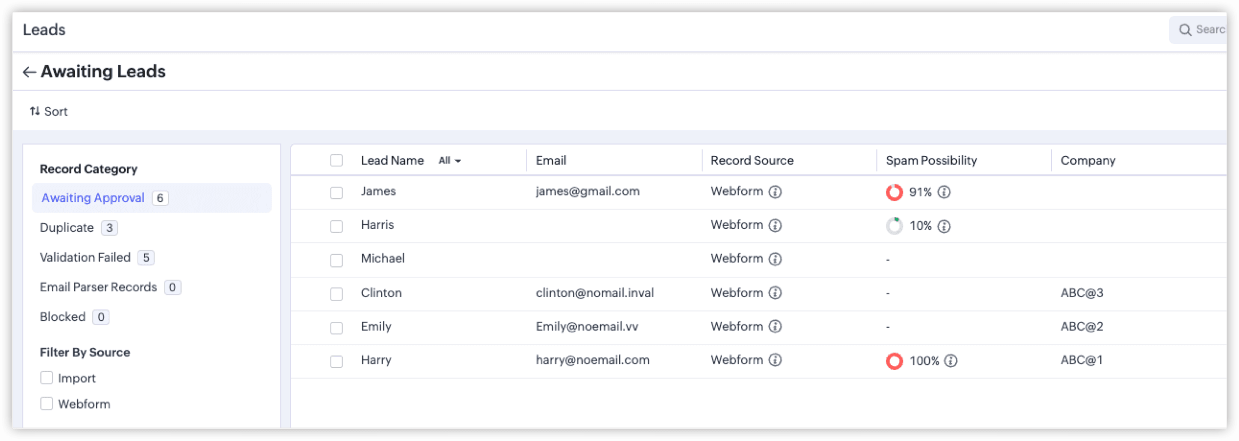 Zoho CRM - Spam Detection for Webforms