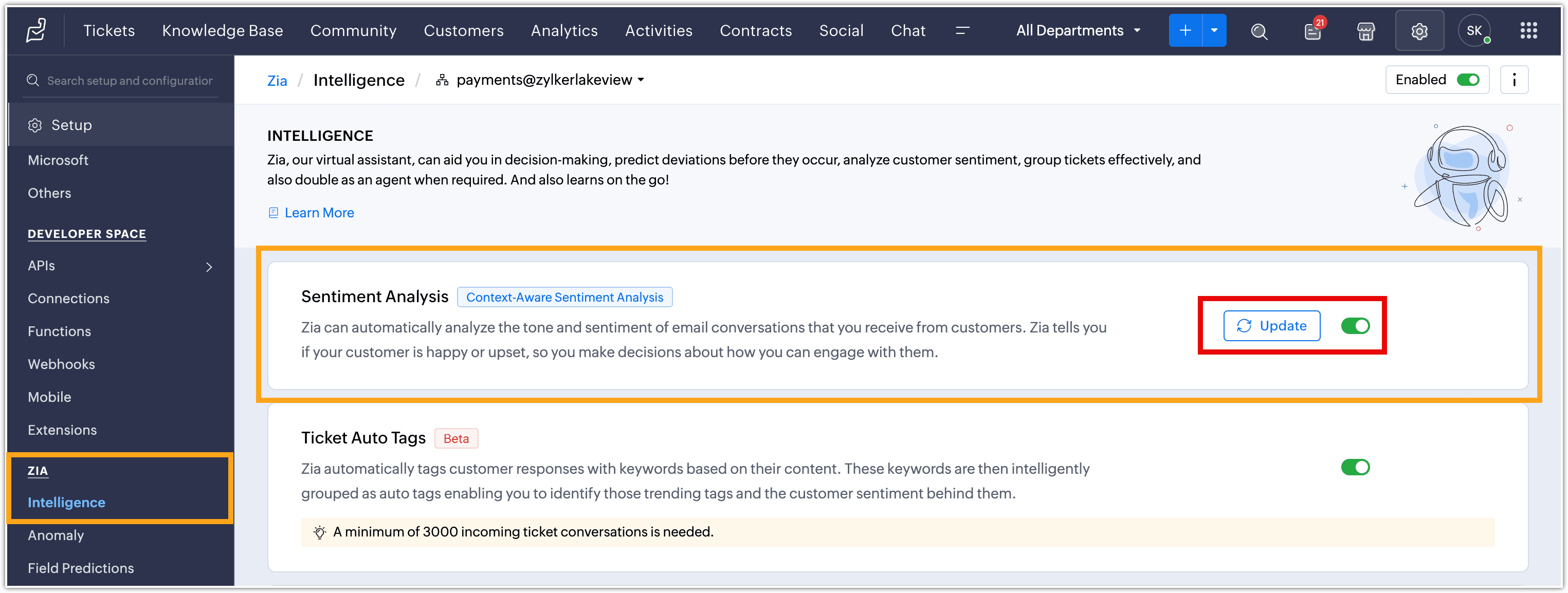 Zoho Desk - Upgraded Zia Sentiment Analysis Model