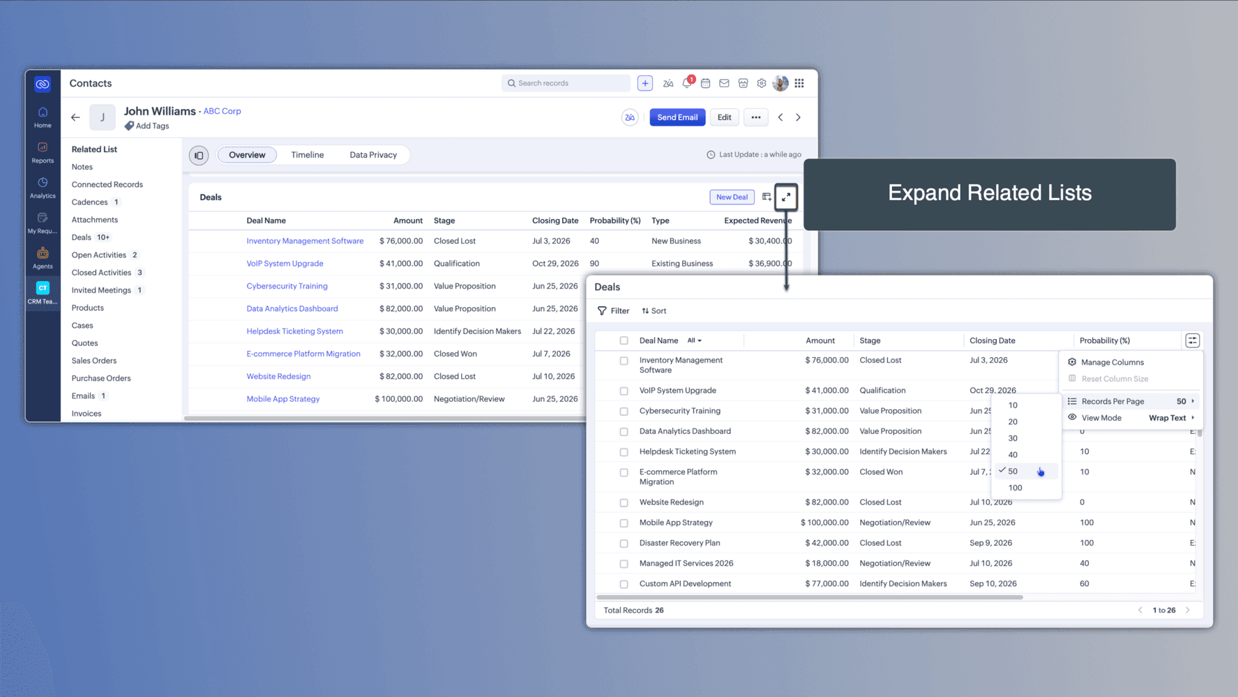 Zoho CRM - Related List Expanded View