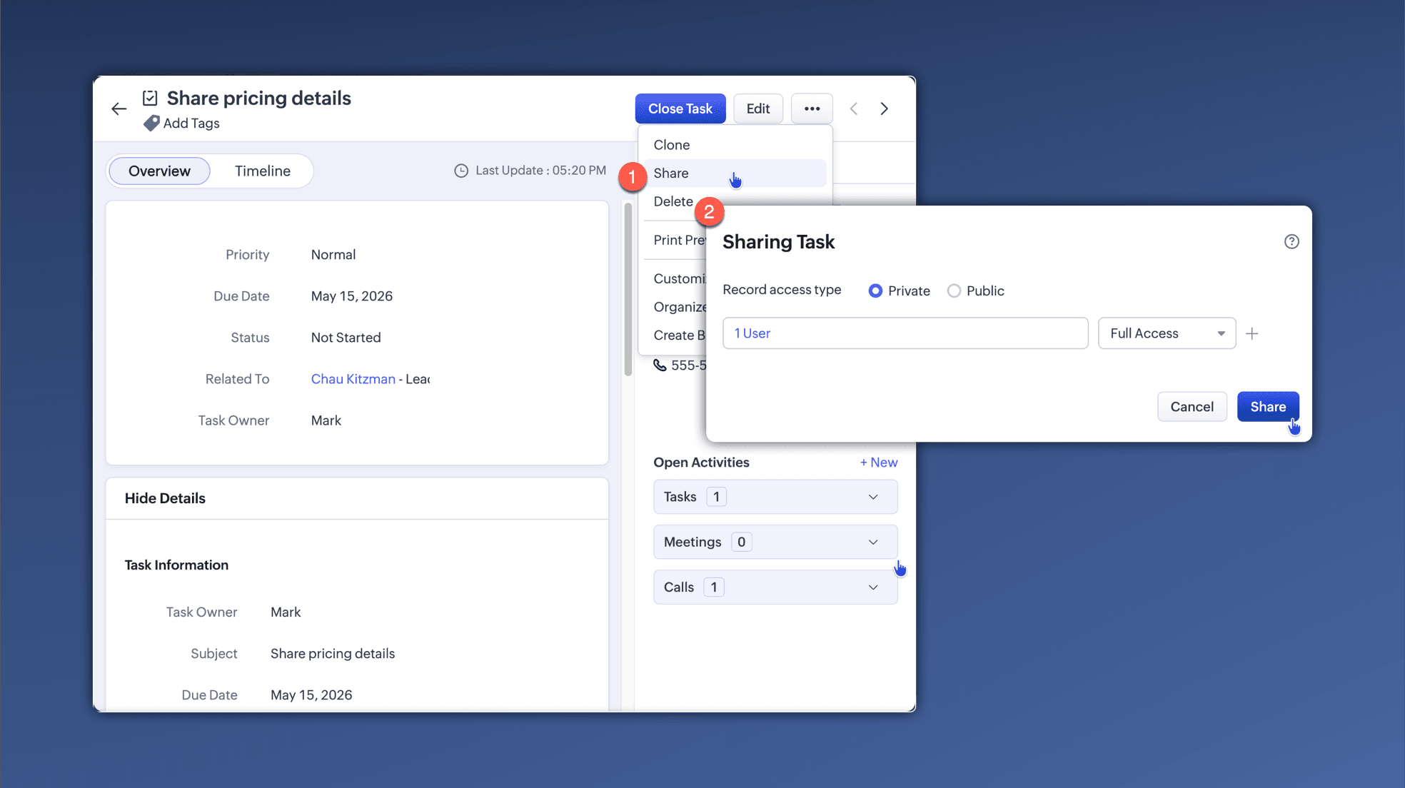 Zoho CRM - Record Sharing for Activities Modules