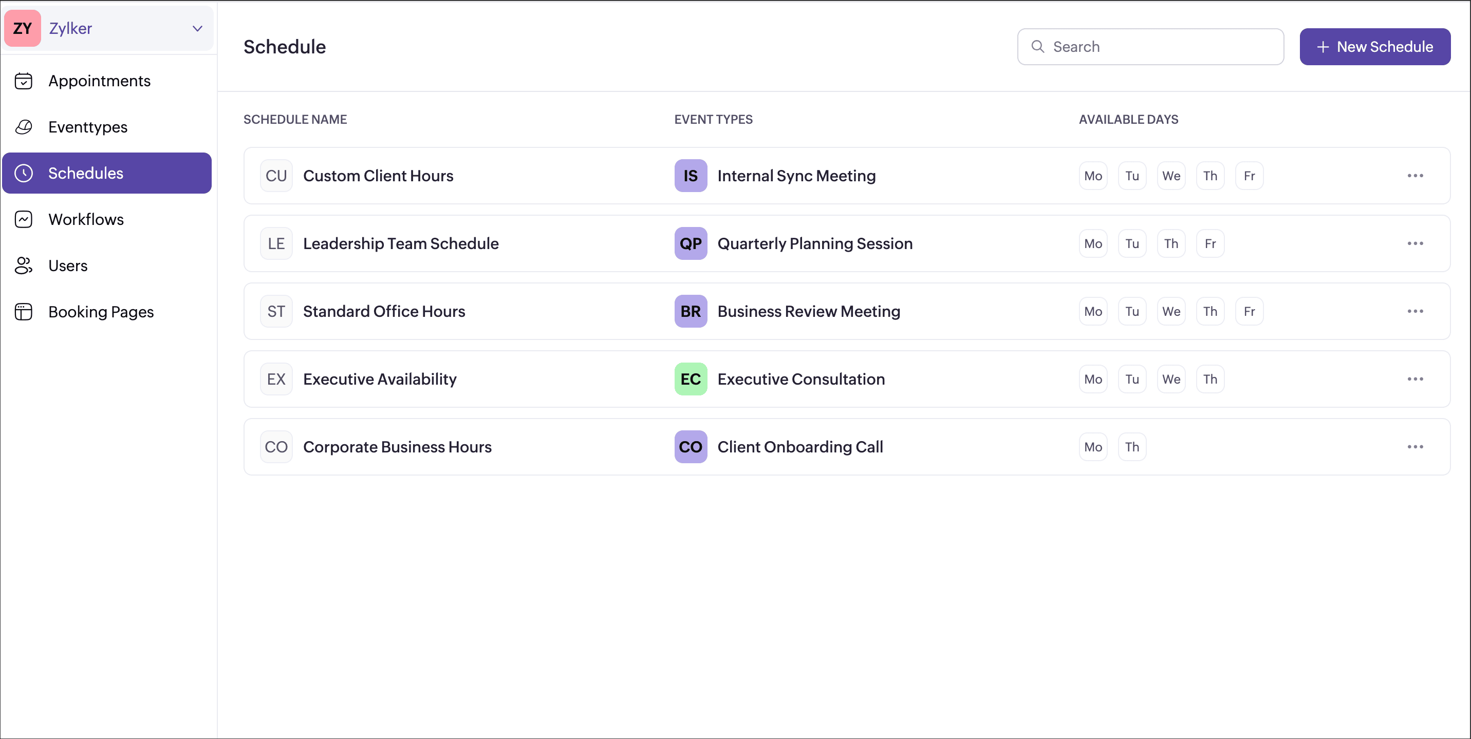 Zoho Bookings - Schedules for Availability Management