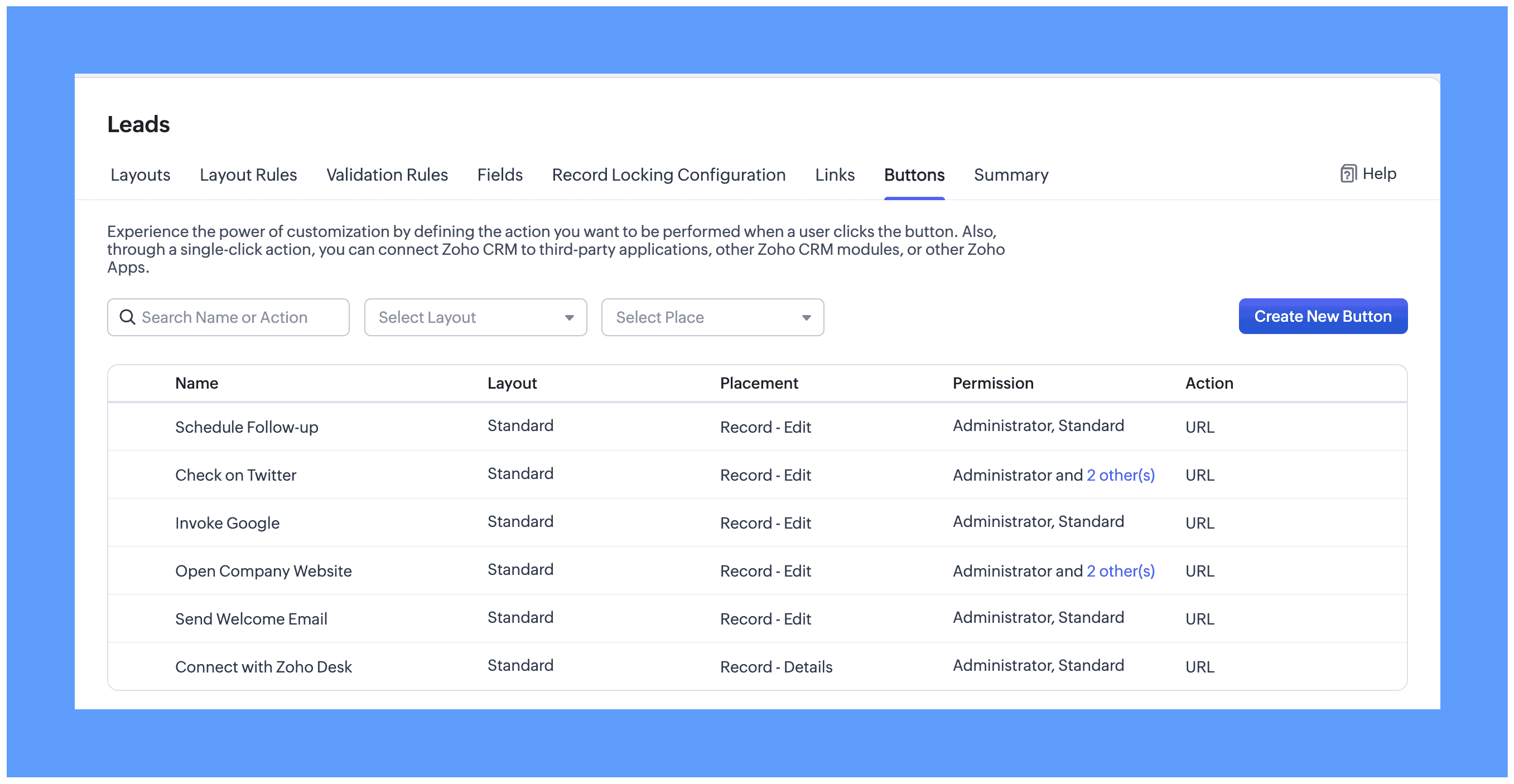 Zoho CRM - Custom Button Creation from the Layout Editor
