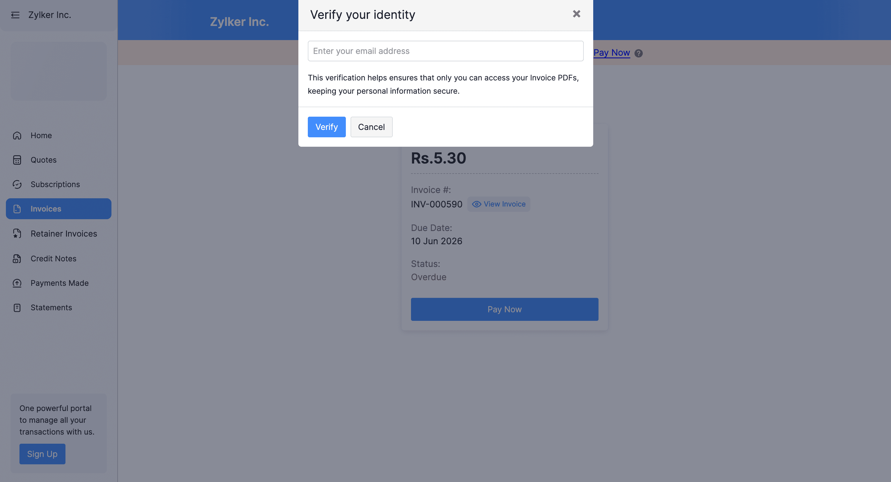 Zoho Invoice - Secure Public Links for Transactions