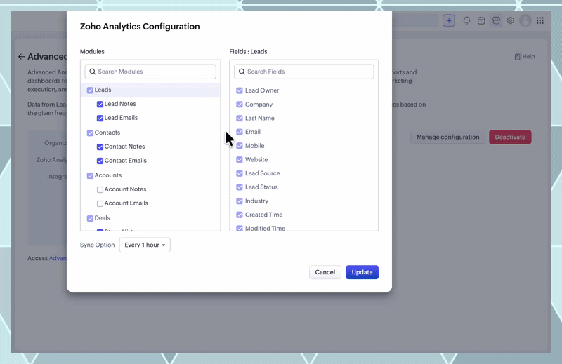 Zoho Analytics - Email Data Synchronisation from Zoho CRM
