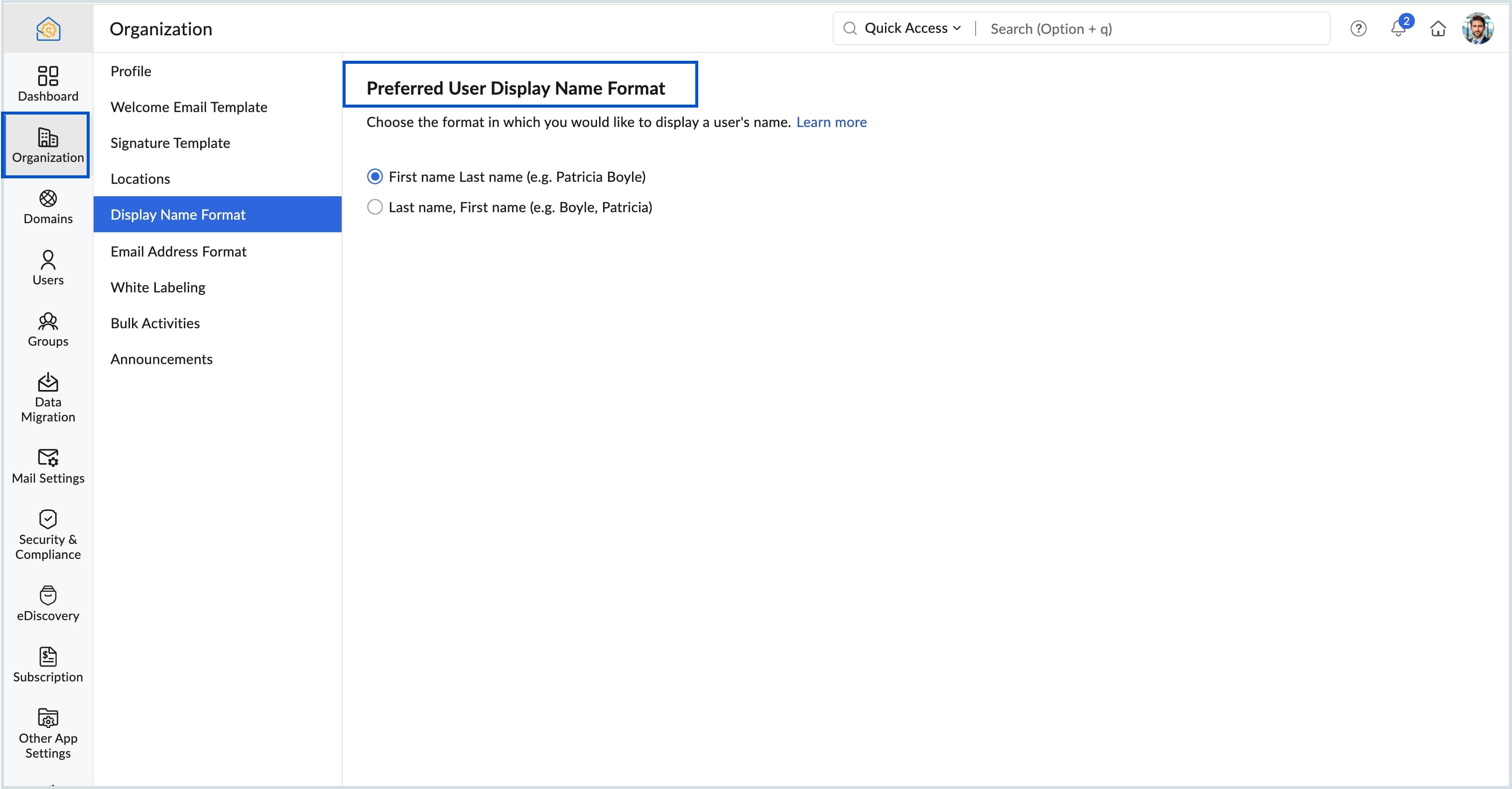 Zoho Mail - Preferred Display Name and Email Address Formats