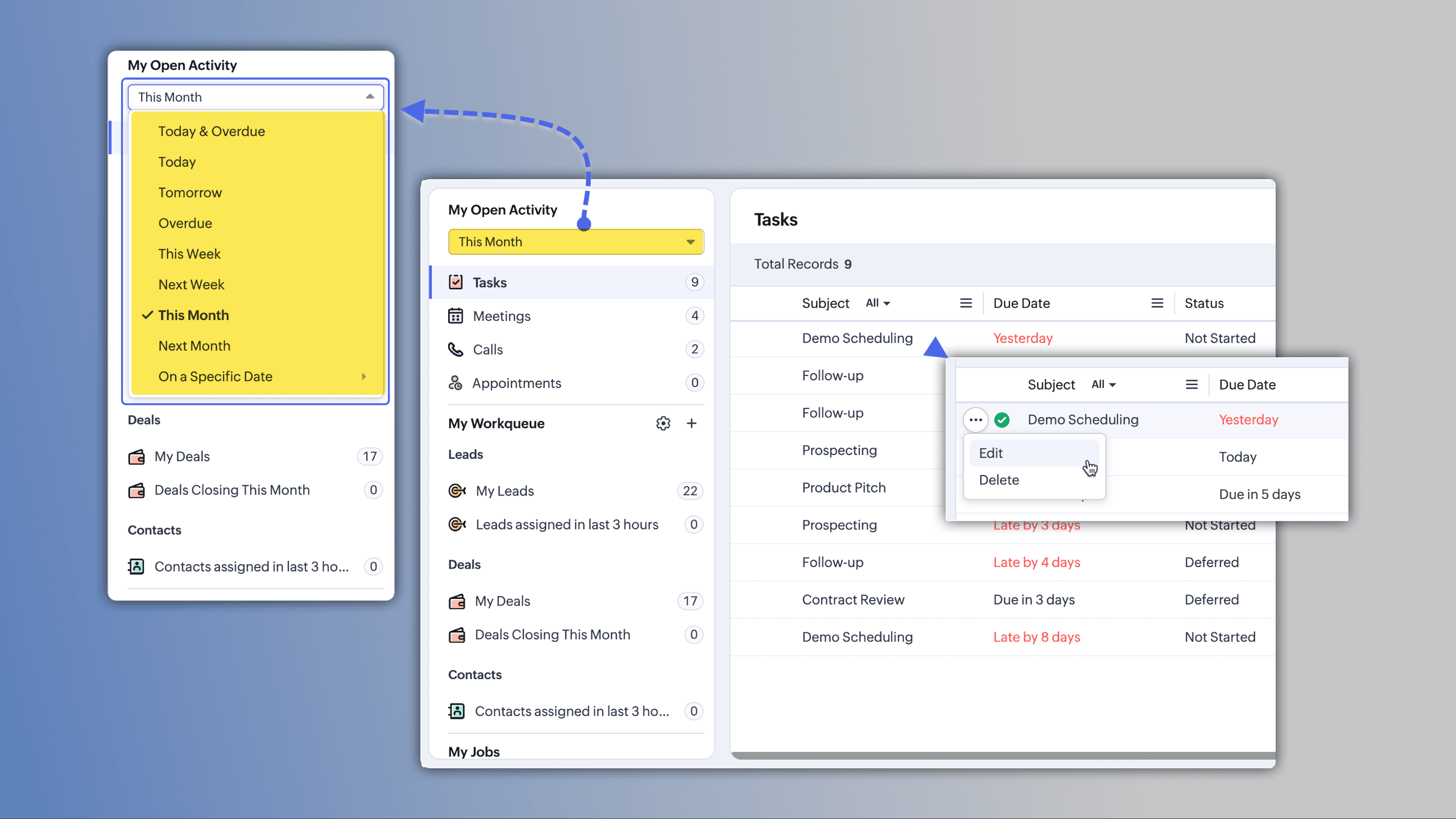 Zoho CRM - Workqueue for Centralized Work Management