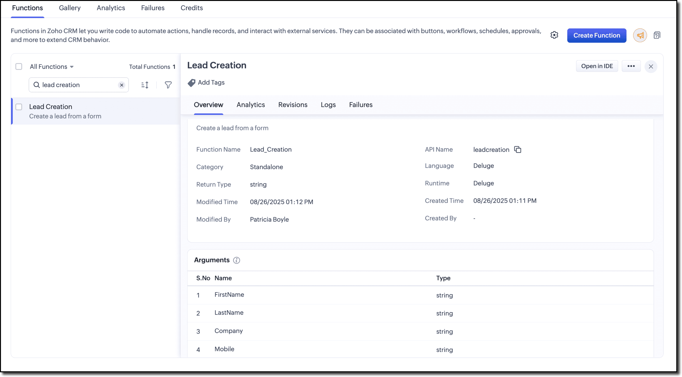 Zoho CRM - Redesigned Functions Interface with Python Support